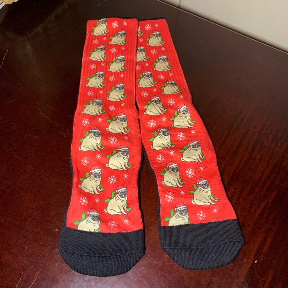 Red and Black Santa Pug Socks